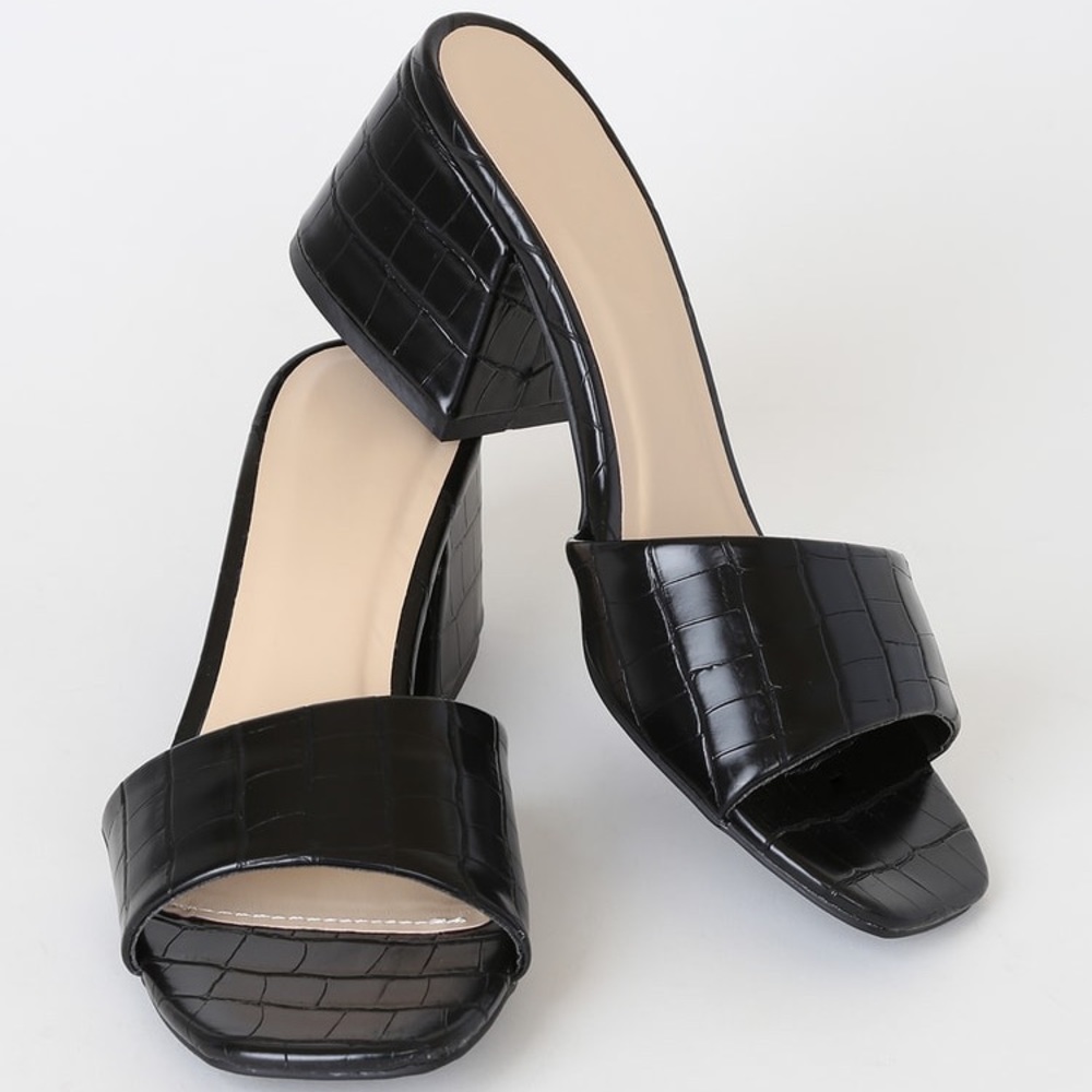 Tarra Black Crocodile Embossed High Heel